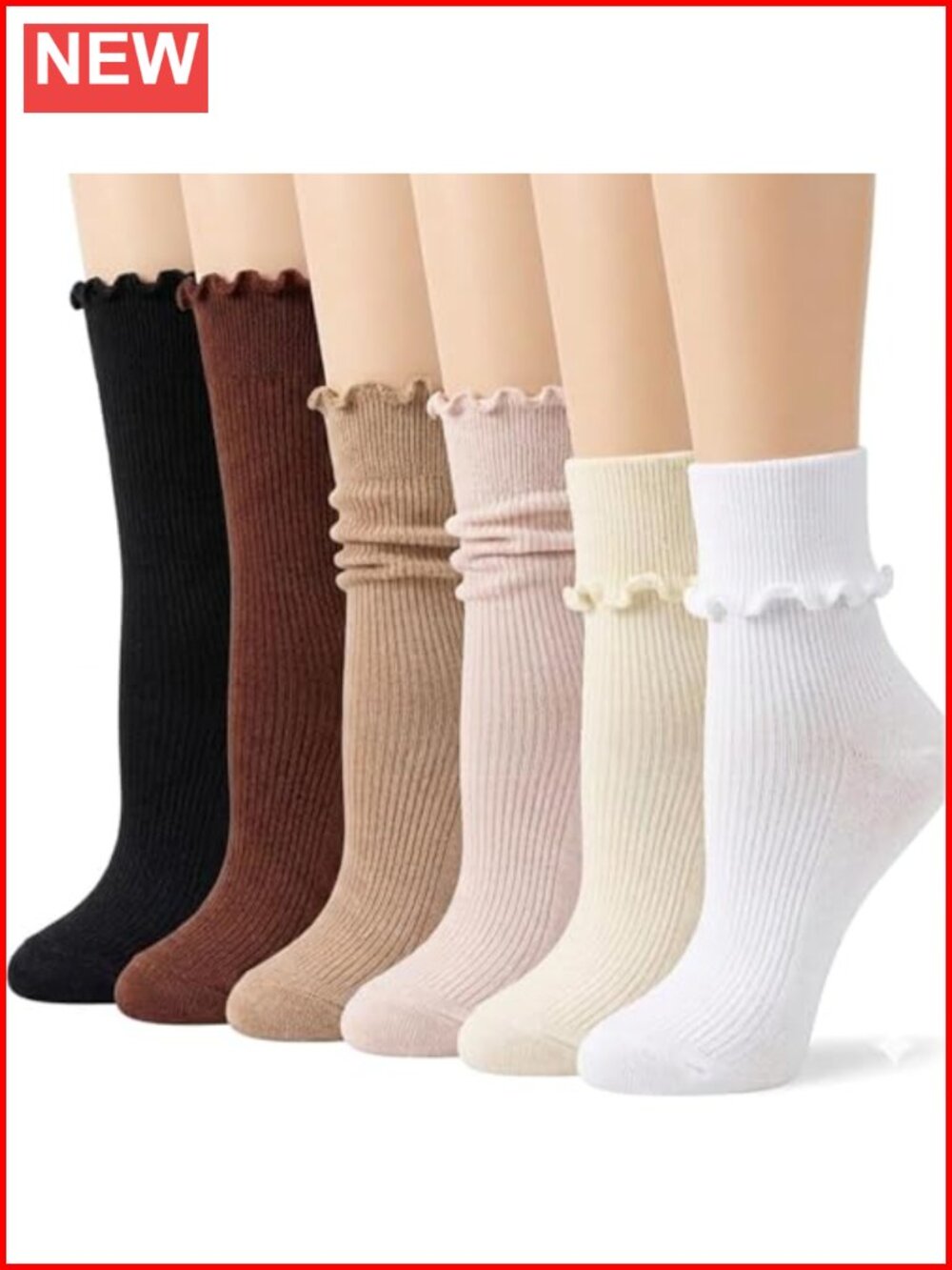 Ruffle Socks for Women 6 Pairs Frilly Crew Cute Combed Cotton